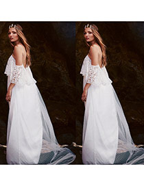 Sweet White Off-the-shoulder Decorated Hollow Out Lace Wedding Dresses