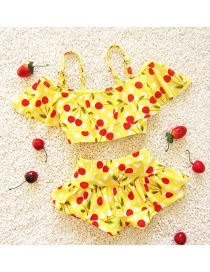 Lovely Yellow Cherry Shape Pattern Decorated Simple Child Swimwear